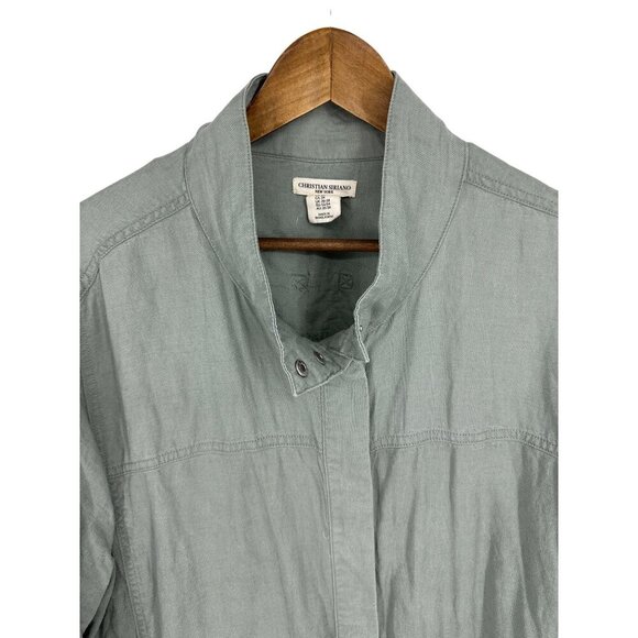 Christian Siriano NY Linen Blend Snap Front Medium Green Utility Jacket Size 3X - Picture 2 of 11